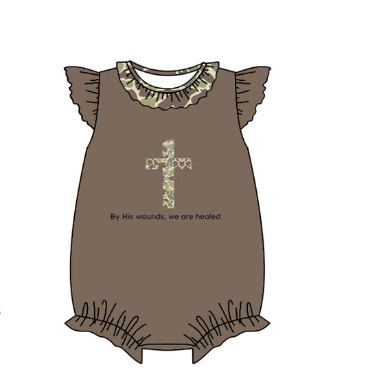 Pre-ordre SR2310 Baby Girls flying sleeve brown cam crosing romper（Deadline Dec.11）