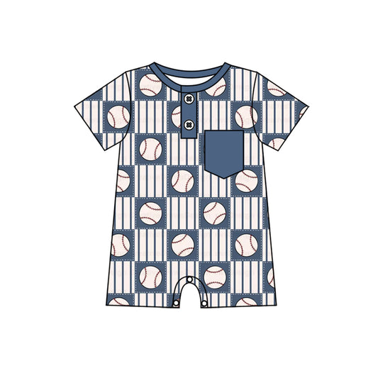 Pre-ordre SR2313 Baby boys baseball pocket blue romper（Deadline Dec.12）