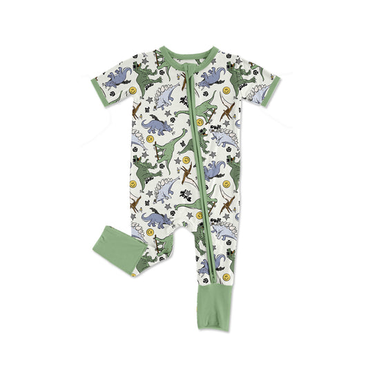 Pre-ordre SR2314 Baby boys dinosaur green zipper romper（Deadline Dec.12）