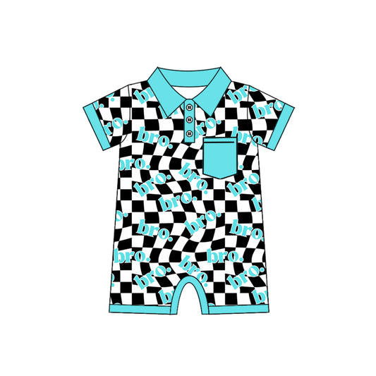 Pre-ordre SR2315 Baby boys bro. pocket plaid blue romper（Deadline Dec.12）