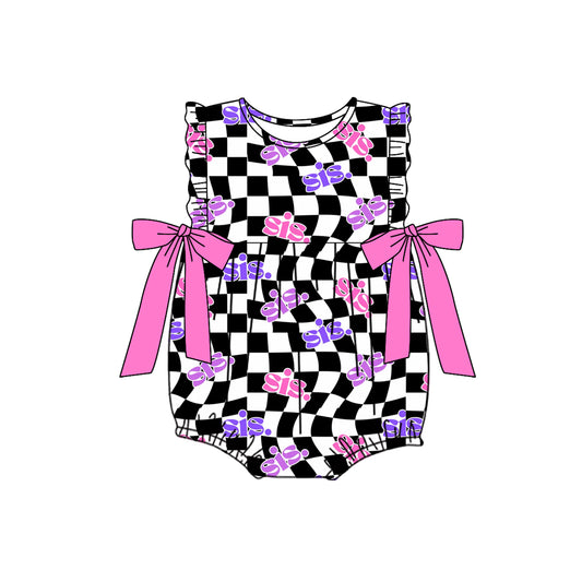 Pre-ordre SR2316 Baby Girls sis. bow plaid romper（Deadline Dec.12）