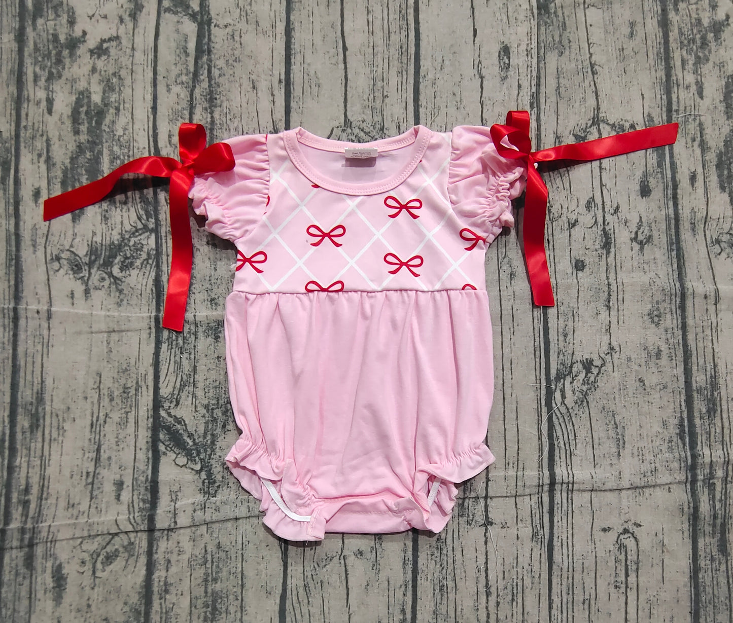 Pre-order SR3285 baby girls bow short sleeve pink romper
