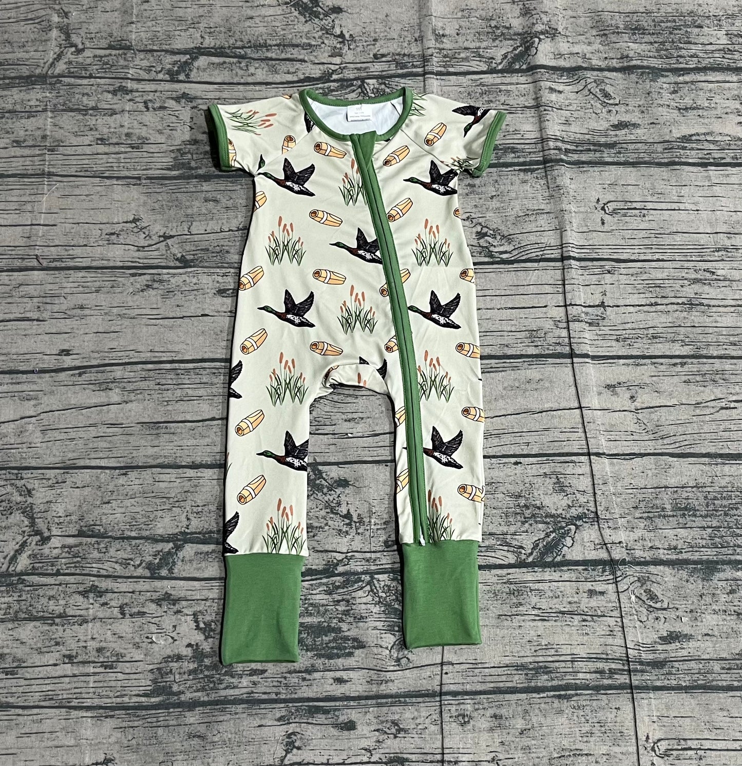 Pre-order SR3498 baby boys duck green short sleeve zipper romper