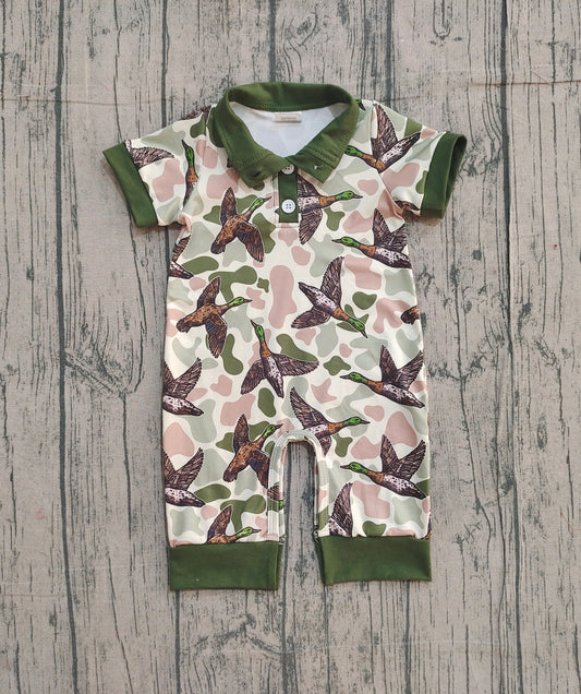 Pre-order SR3634 baby boys camo duck button short sleeve romper