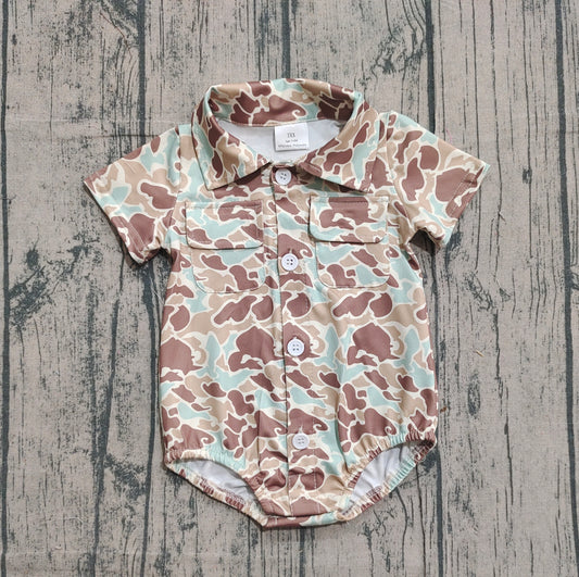 Pre-order SR3655 baby boys camo pocket short sleeve button romper