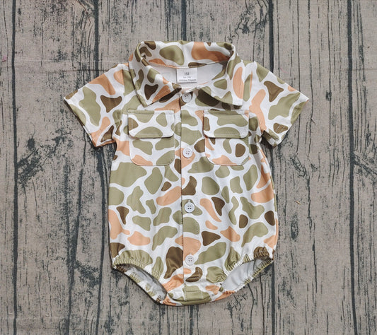 Pre-order SR3658 baby boys camo pocket short sleeve button romper