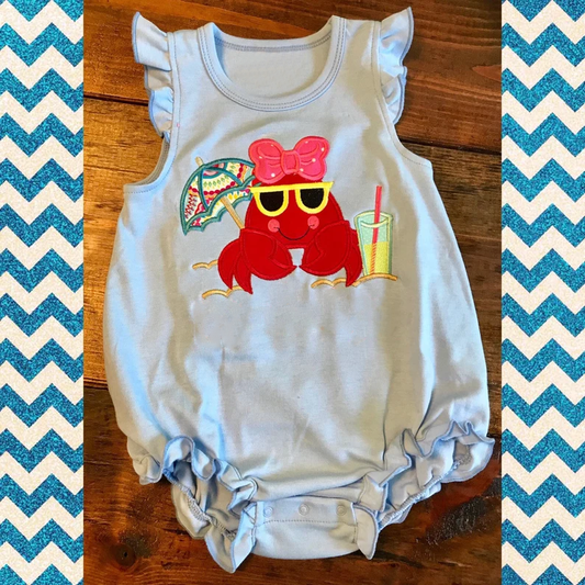 12.2 Pre-order SR3738 baby girls crab blue flying sleeve romper