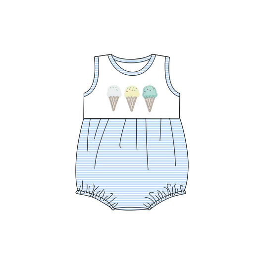 12.3 Pre-order SR3740 baby boys icecream blue stripe sleeveless romper