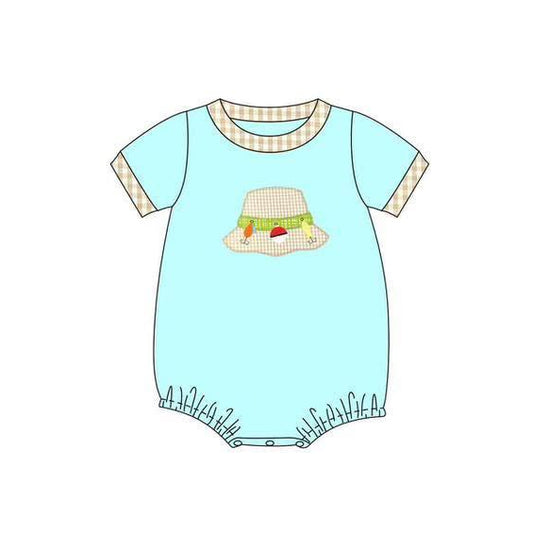 12.5 Pre-order SR3749 baby boys fish hat blue short sleeve romper