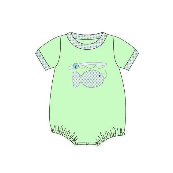 12.5 Pre-order SR3750 baby boys fish gren short sleeve romper
