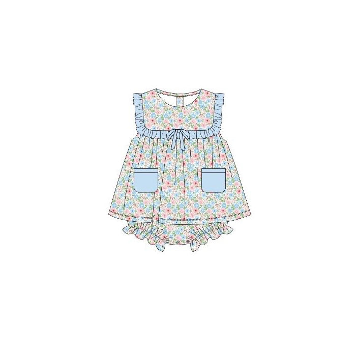12.5 Pre-order SR3752 baby girls flower pocket sleeveless romper