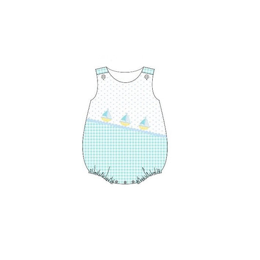 12.5 Pre-order SR3754 baby boys boat checkered sleeveless romper
