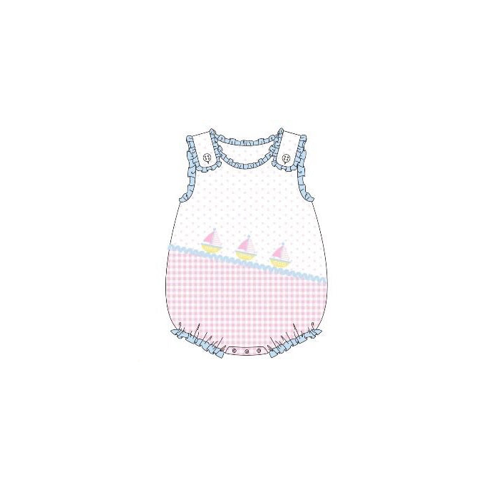 12.5 Pre-order SR3755 baby girls boat pink checkered sleeveless romper
