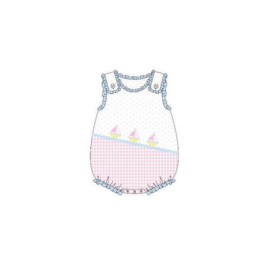 12.5 Pre-order SR3755 baby girls boat pink checkered sleeveless romper