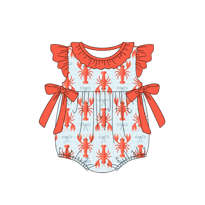 12.5 Pre-order SR3760 baby girls lobster bow flying sleeves romper