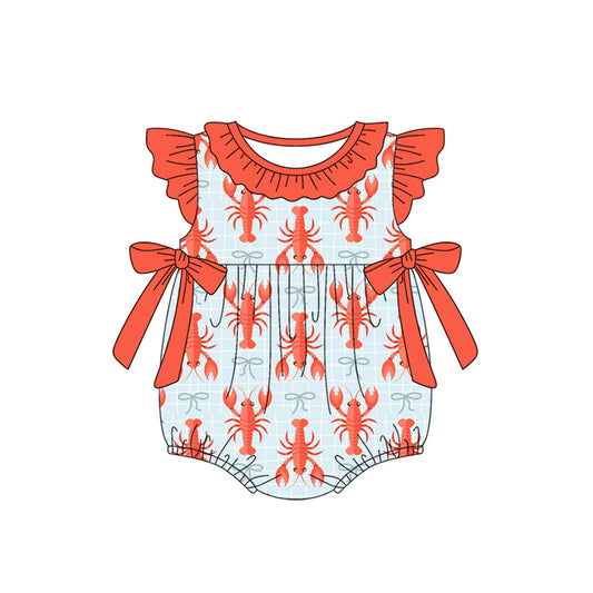12.5 Pre-order SR3760 baby girls lobster bow flying sleeves romper