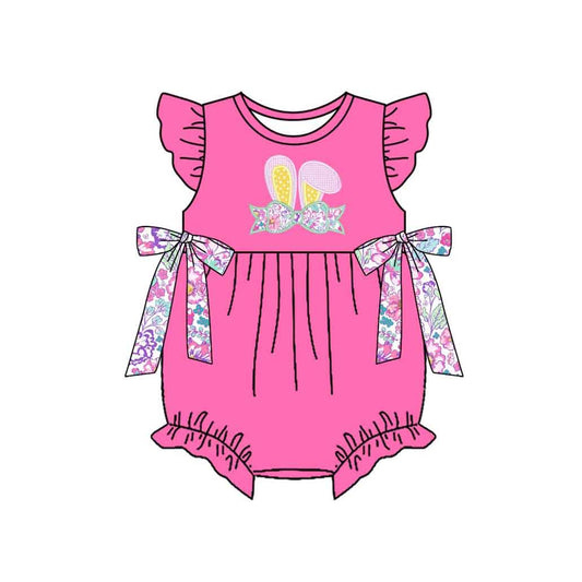 12.5 Pre-order SR3764 baby girls Easter bow pink flying sleeves romper