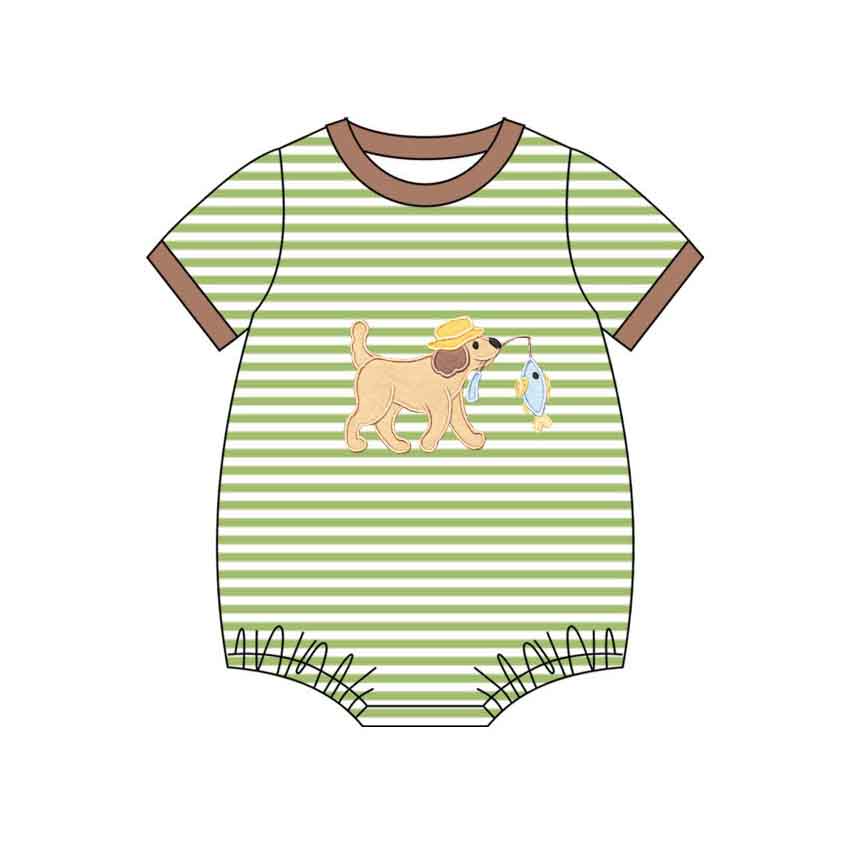 12.5 Pre-order SR3765 baby boys fish puppy green short sleeves romper