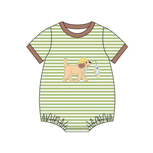 12.5 Pre-order SR3765 baby boys fish puppy green short sleeves romper