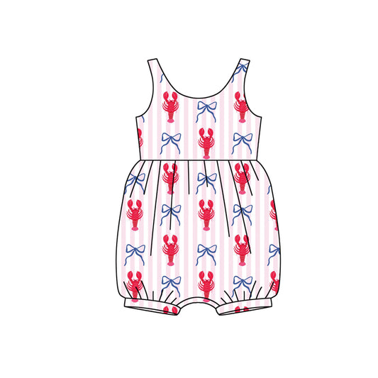 12.9 Pre-order SR3781 baby girls lobster bow sleeveless stripe romper
