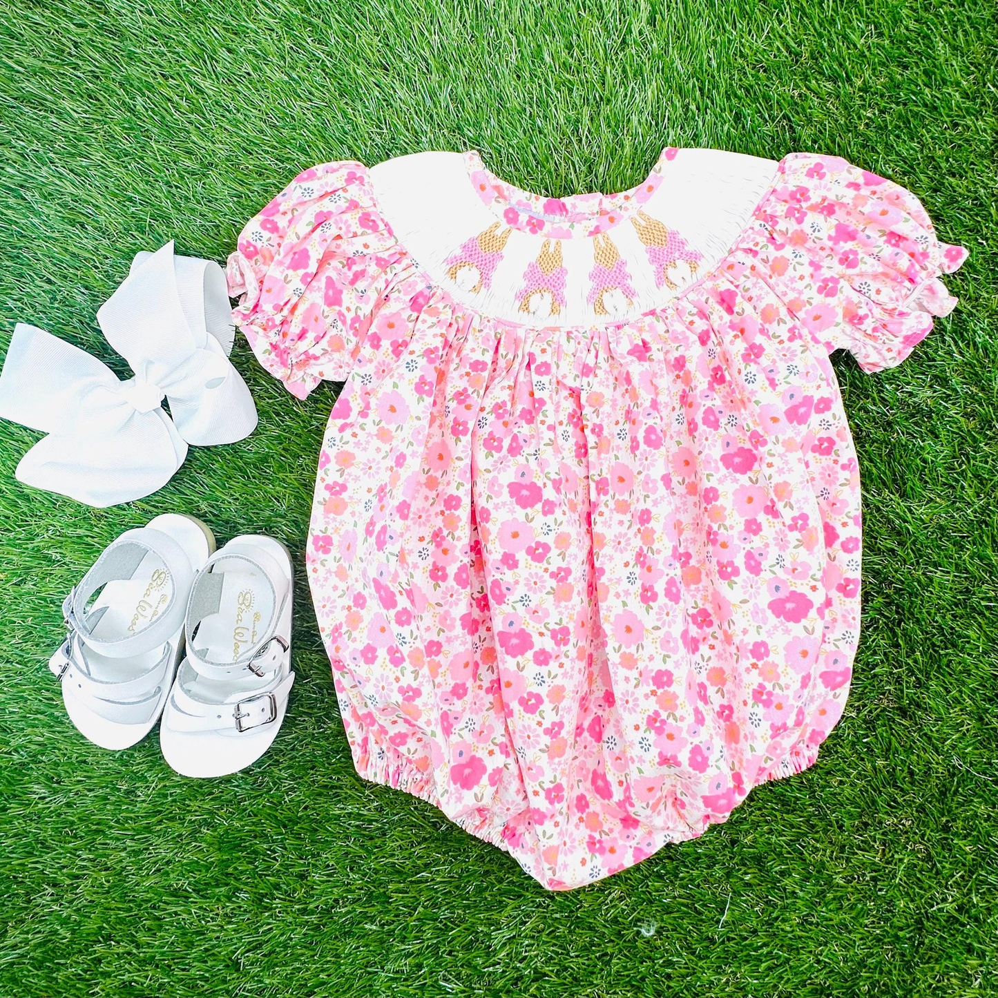 12.9 Pre-order SR3785 Baby girls flower puff sleeve romper