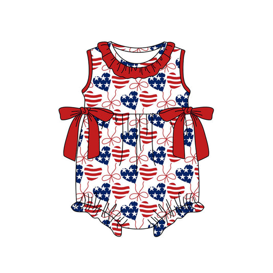 1.24 Pre-order SR4027 baby girls July Fourth love bow sleeveless romper