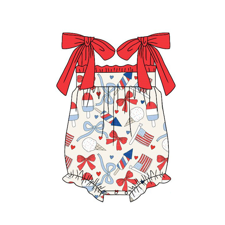 1.24 Pre-order SR4028 baby girls July Fourth bow romper