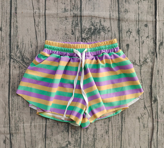 Pre-order SS0706 Adult women Mardi Gras stripe Shorts yoga