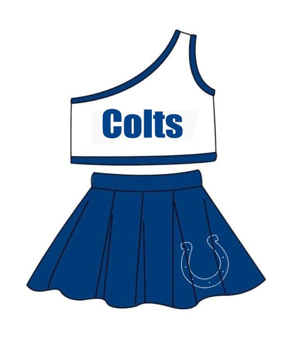 Custom design moq is 3 baby girls Colts top skirt girls team outfits