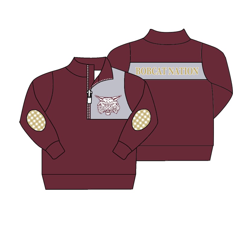 MOQ 3 Custom design baby boys BOBCAT NATION Pullover