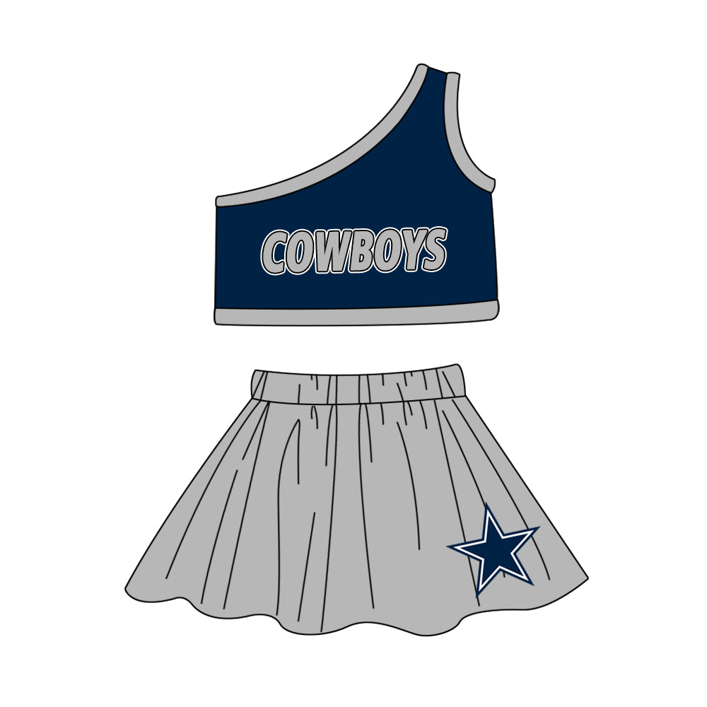 Custom design moq is 3 baby girls Cowboys top skirt girls team outfits