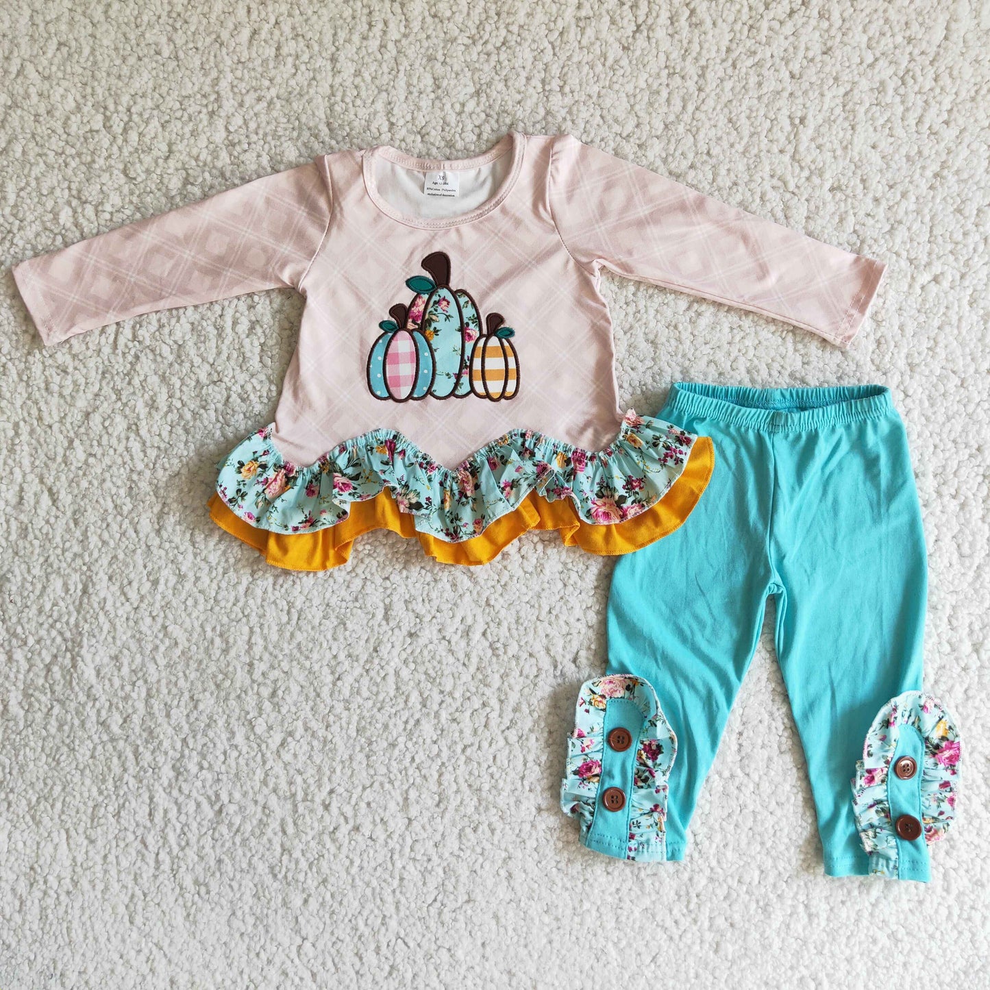 Baby Girls Embroidery Pumpkin Outfits Long Sleeves Pants Floral Clothing