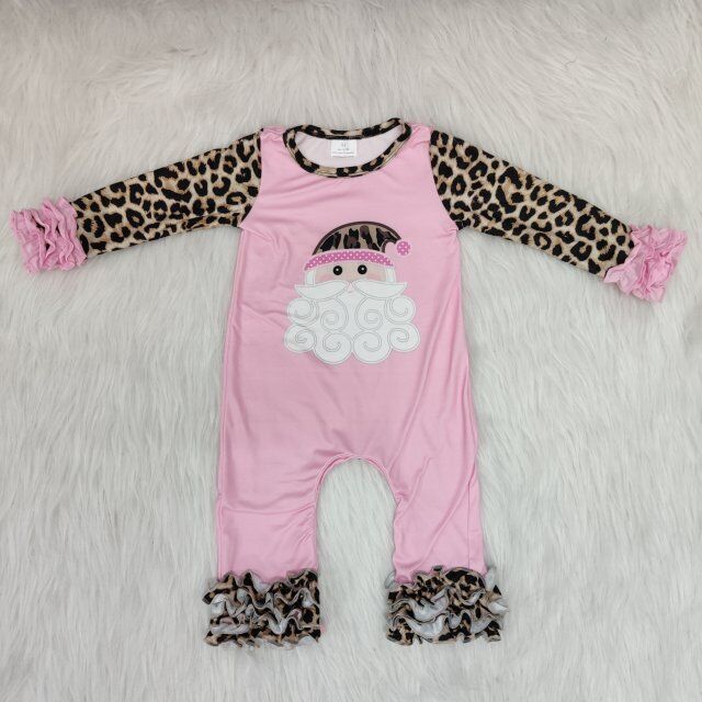 Girls Christmas Santa Rompers Pink Leopard