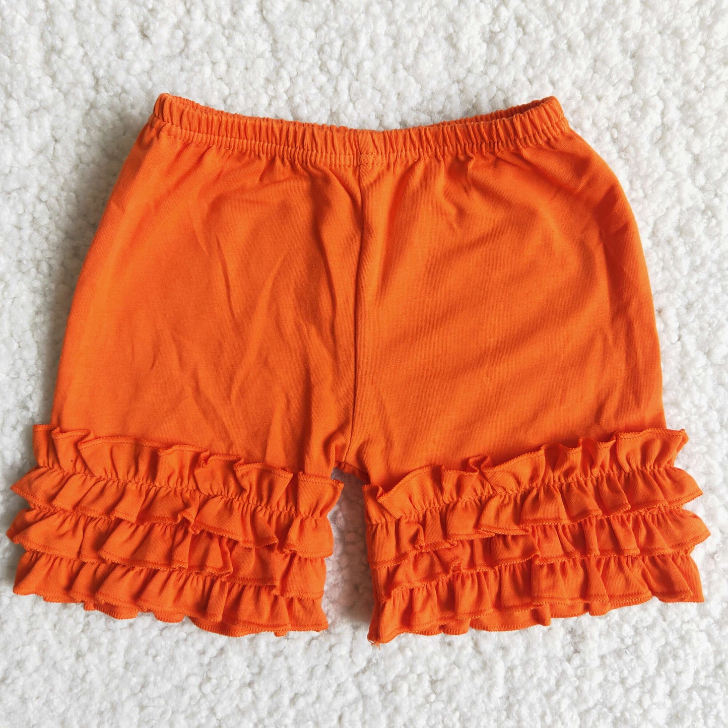 Girls Orange Cotton Ruffle Shorts