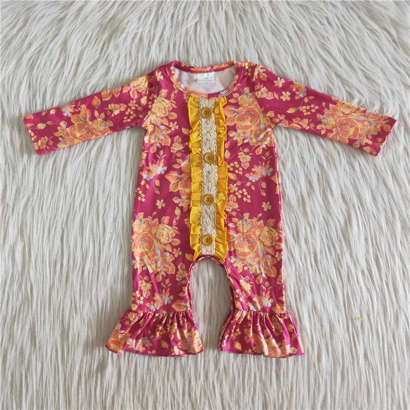 Girls Floral Rompers Red Yellow