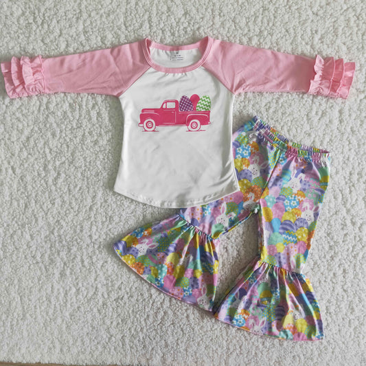 Girls Easter Egg Outfits Long Sleeves Bell Bottom Pants