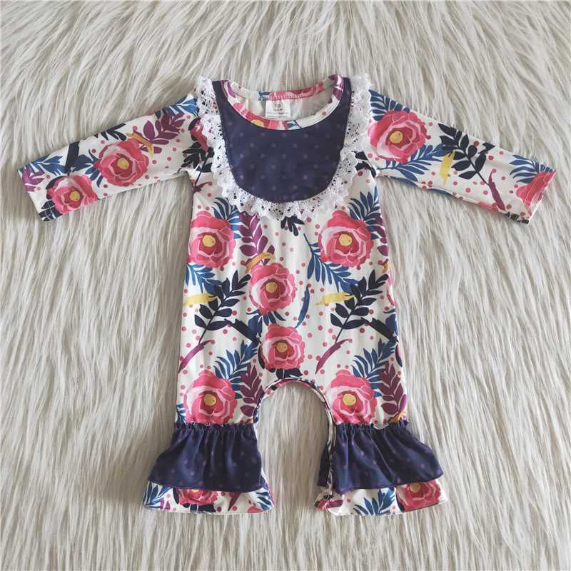 Girls Floral Rompers Pink Navy