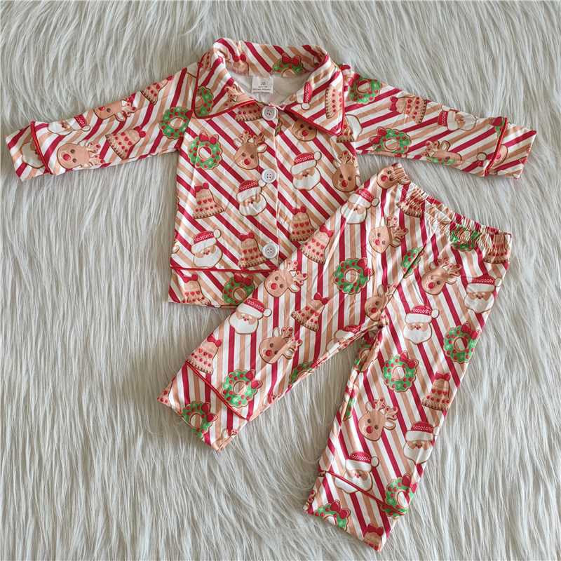 Boys Christmas Pajamas Long Sleeves Red Stripe Pants