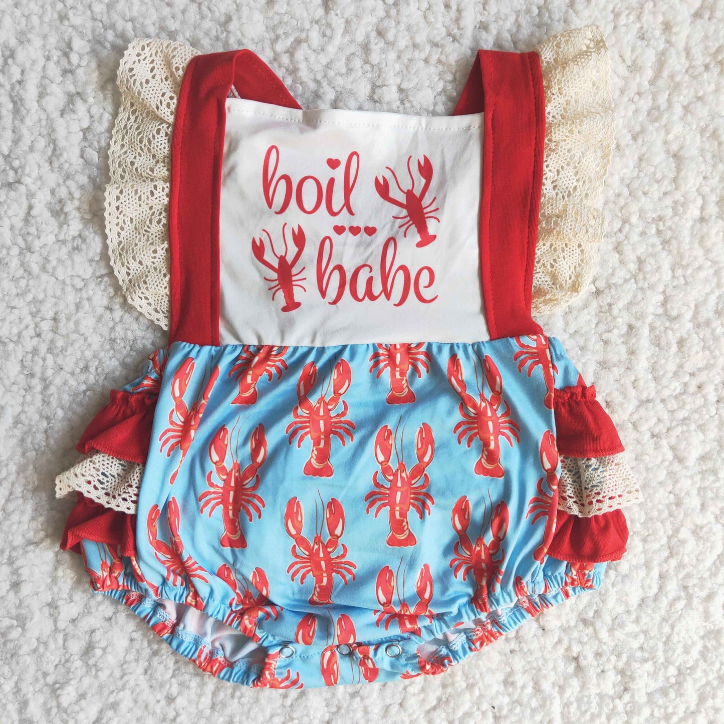 Girls Crawfish Red Summer Rompers