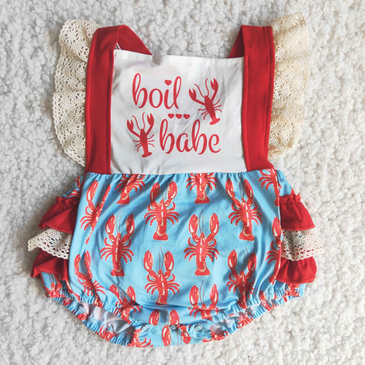 Girls Crawfish Red Summer Rompers