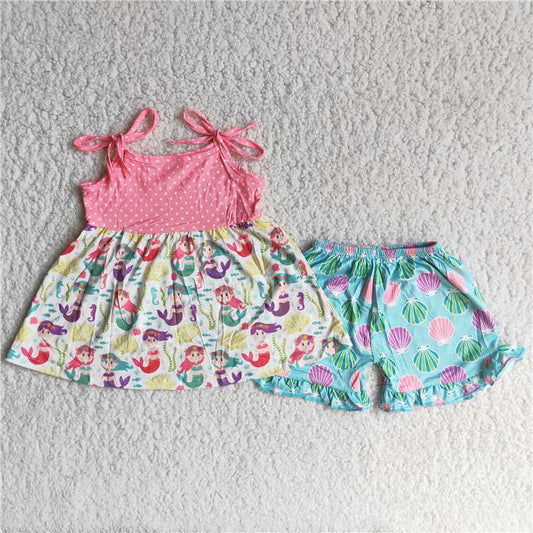 Girls Pink Outfits Sleeveless Shorts