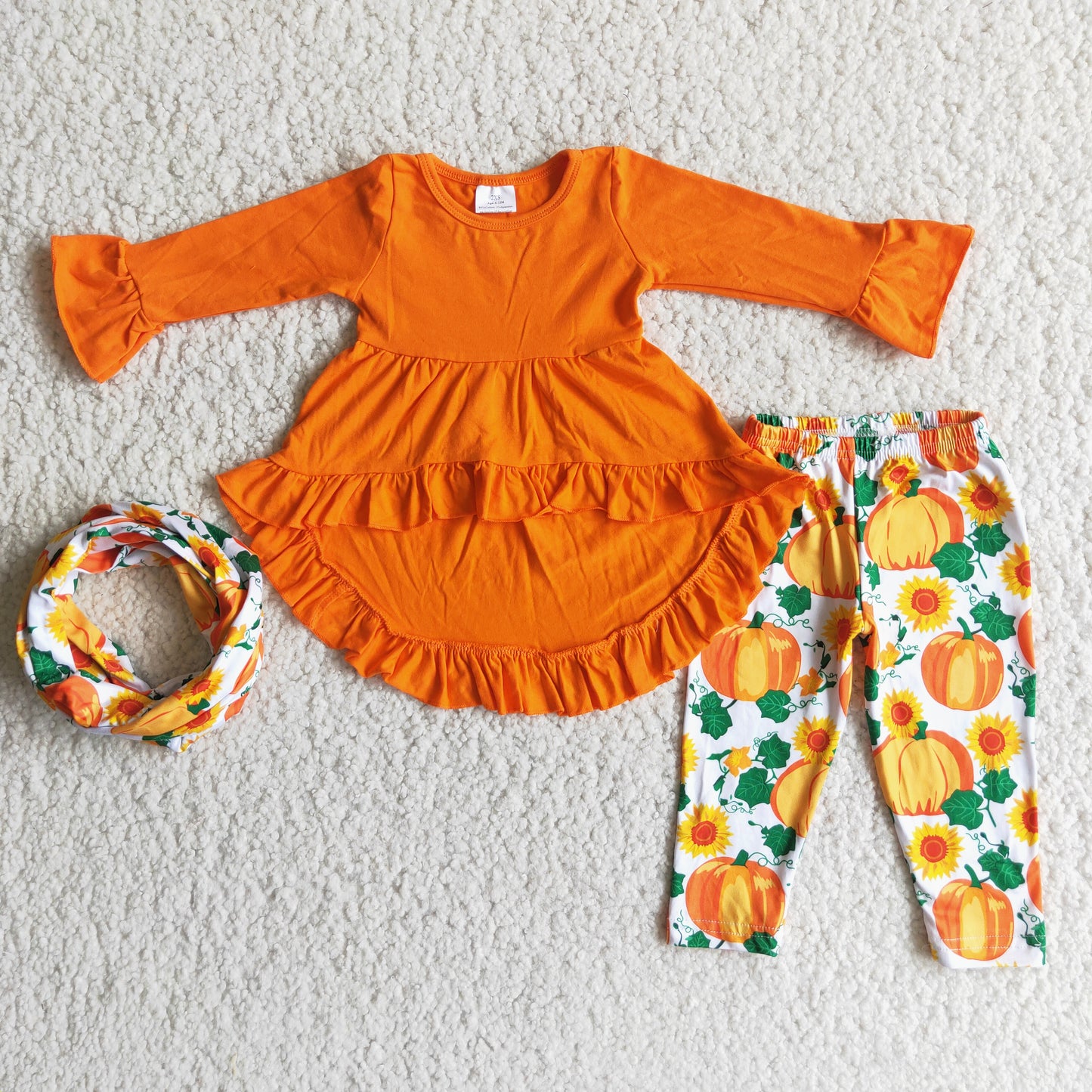 Baby Girls Pumpkin Outfits Long Sleeves Pants Scarf 3pcs Orange Clothing