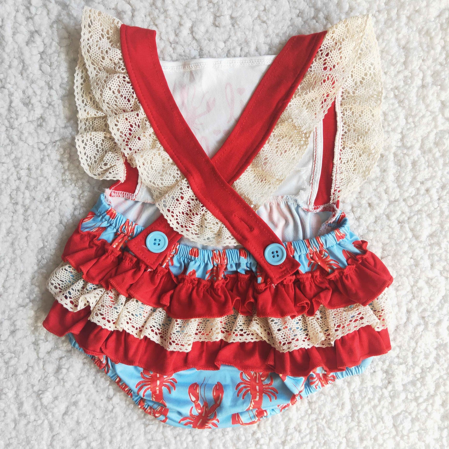 Girls Crawfish Red Summer Rompers