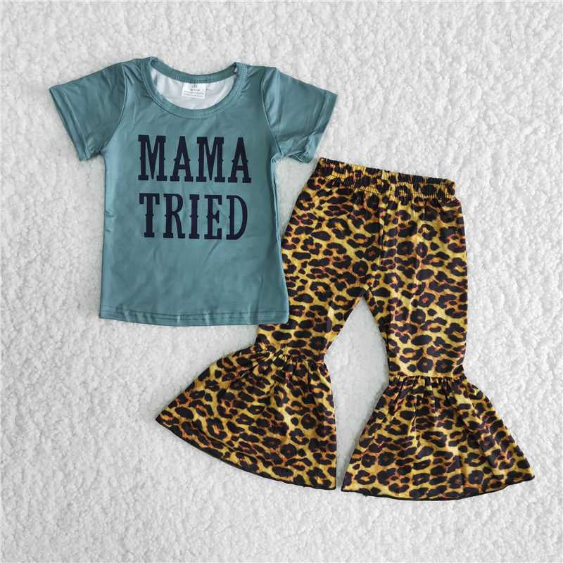 Girls MAMA Tried Outfits Short Sleeves Leopard Pants