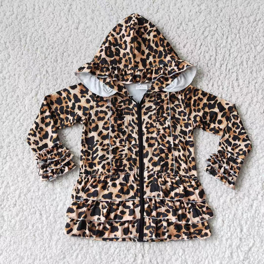 Girls Brown Leopard Top Jacket Coat Hoodies Zip