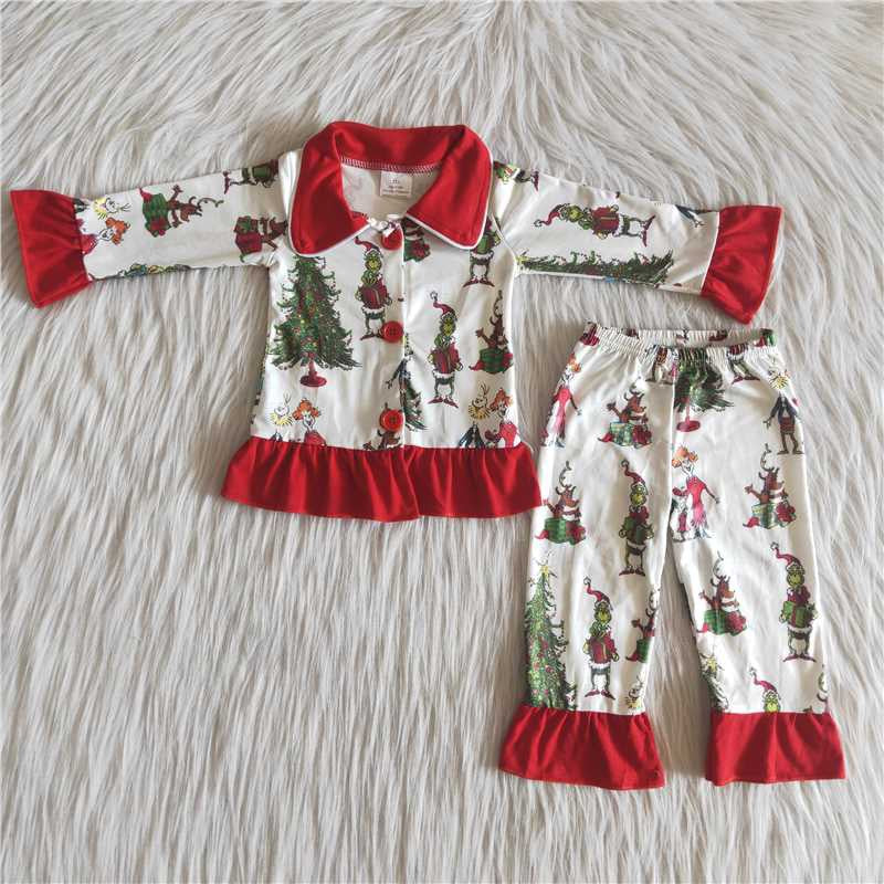 Girls Christmas Pajamas Long Sleeves Printed Pants