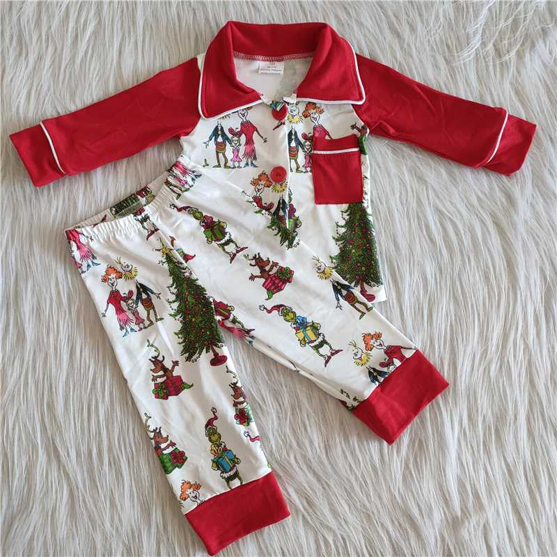 Boys Christmas Pajamas Pocket Long Sleeves Printed Pants