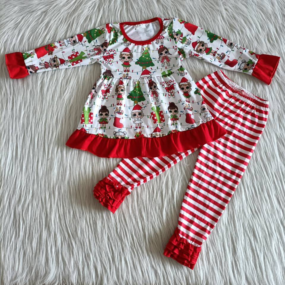 Baby Girls Christmas Outfits Long Sleeves Stripe Pants Red Clothing