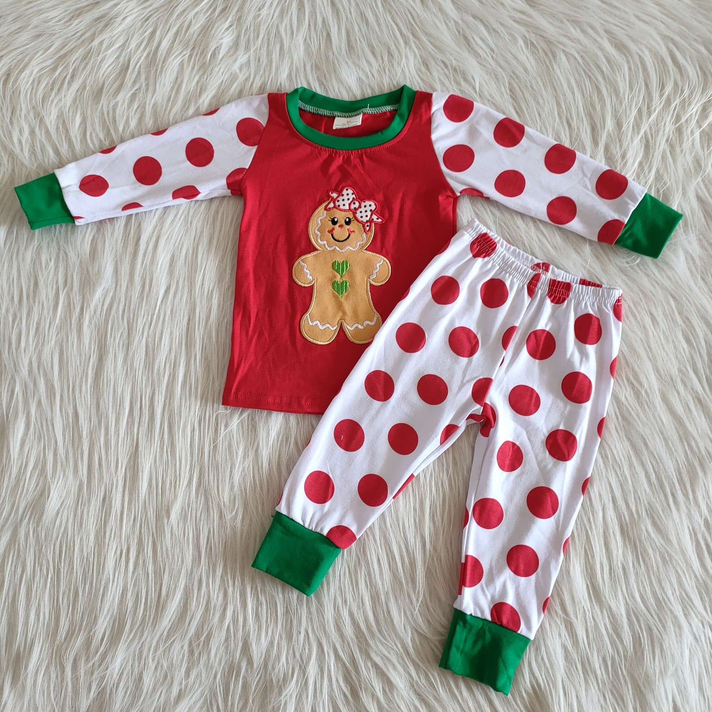 Girls Embroidery Christmas Pajamas Long Sleeves Joggers Polka Dot