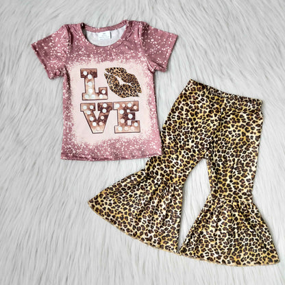 Girls Love Lip Outfits Short Sleeves Leopard Pants